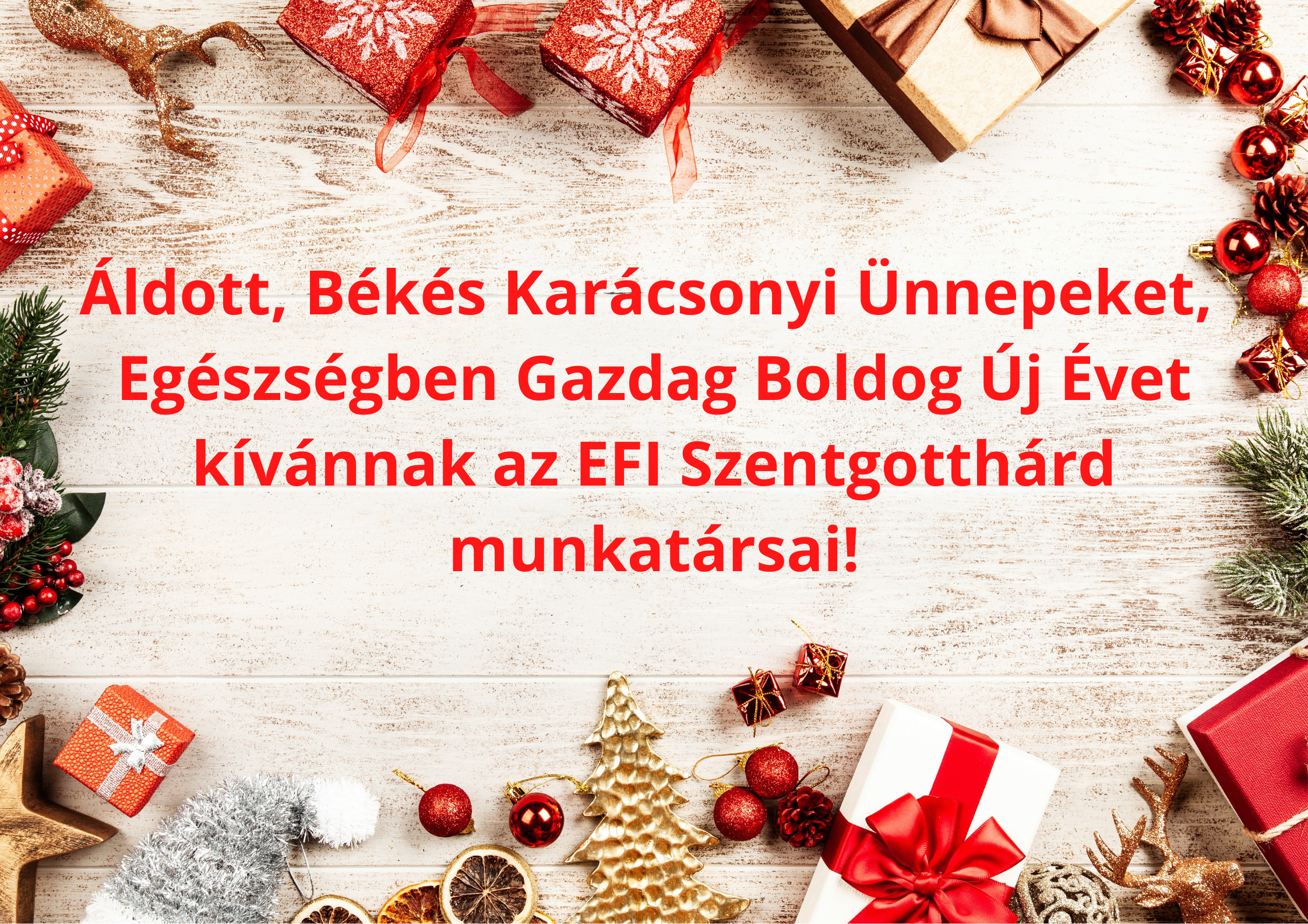 Áldott, Békés, Karácsonyi Ünnepeket, Egészségben Gazdag Boldog Új Évet kívánnak az EFI Szentgotthárd munkatársai!
